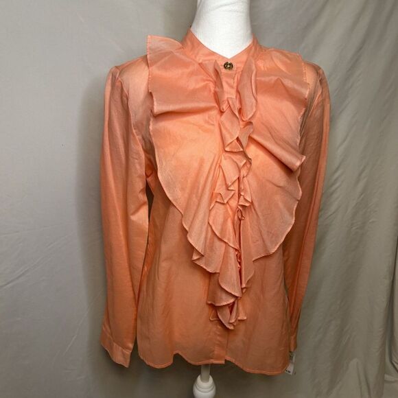 MICHAEL Michael Kors Peach Ruffled Linen Button Up Blouse Womens Designer NWT - Picture 2 of 8